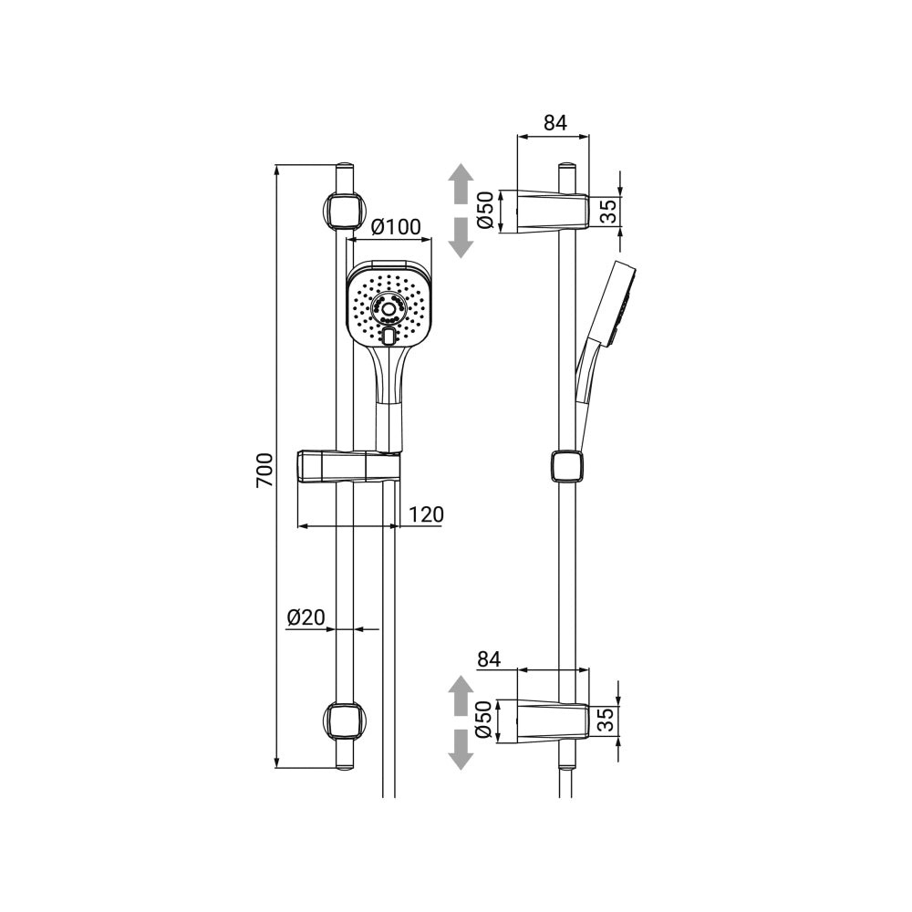 Set saliscendi Paros 2 getti d. 22 mm lunghezza 1500 mm