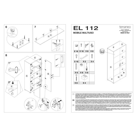 Mobile multiuso bianco 2 ante a battente e 4 ripiani 90x45x195 cm