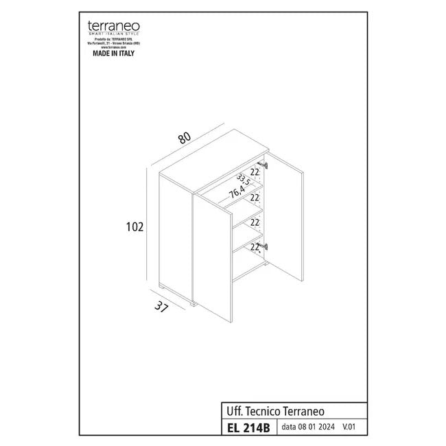 Mobile multiuso 2 ante 3 ripiani 80x37x102 cm vari colori