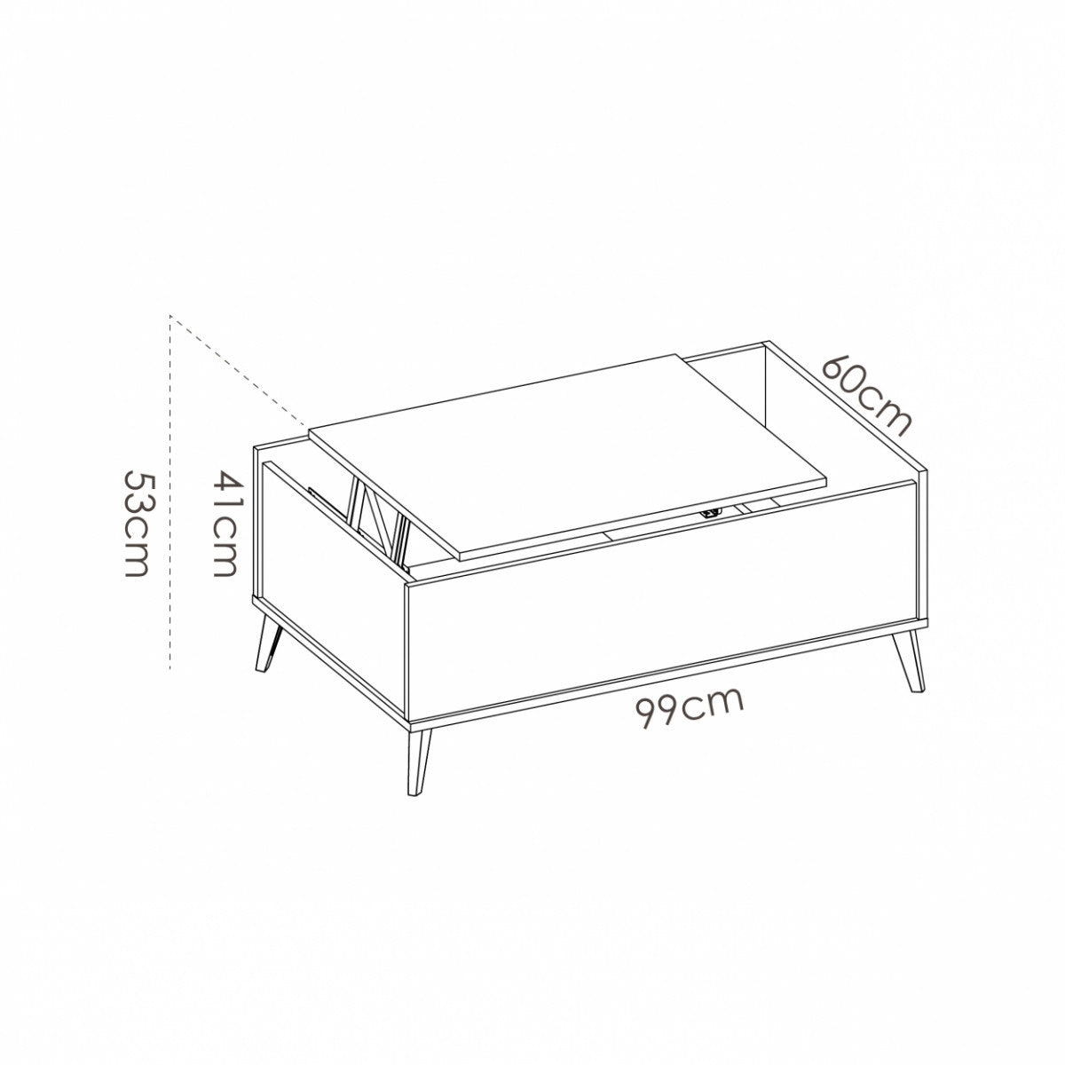 Tavolino contenitore elevabile Ness in rovere naturale 99 x 53 x 60 cm