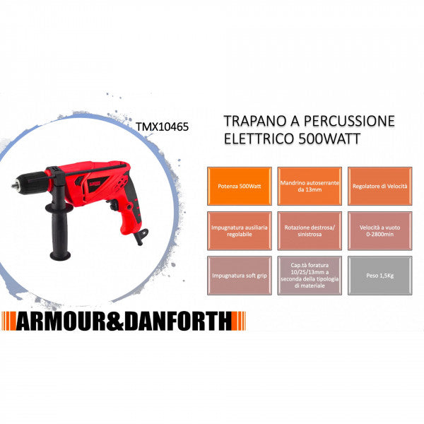 Trapano a percussione 500W mandrino 13 mm Armour & Danforth TMX10465