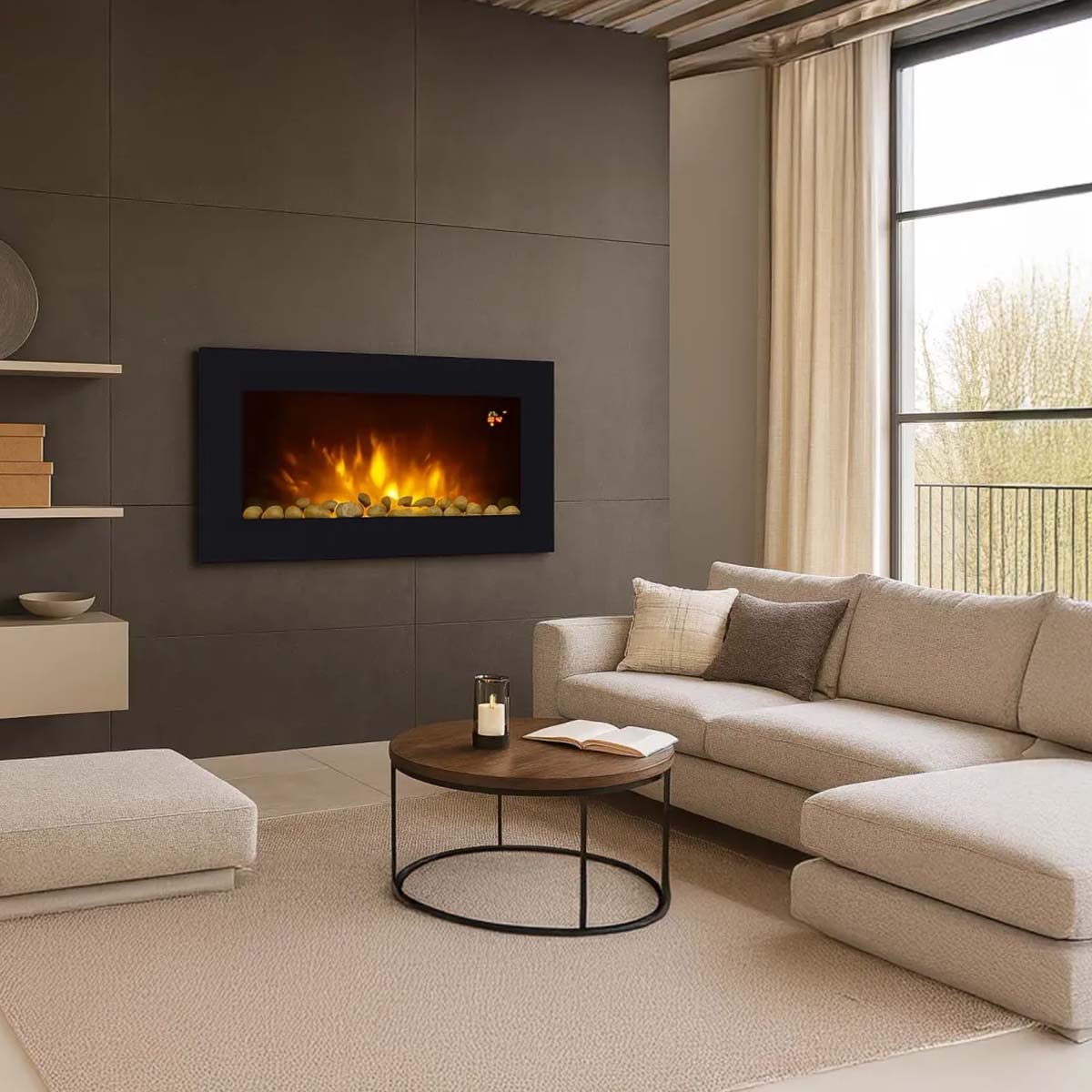 Caminetto elettrico da parete nero effetto fiamma Vinco EF851K