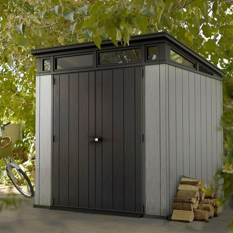 Keter casetta da giardino in resina 214x218x226H cm Artisan 7x7 grigio effetto legno con pavimento e finestre
