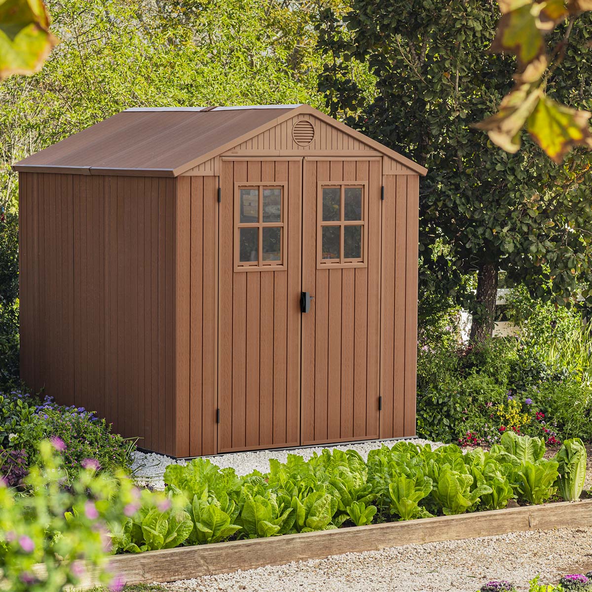 Keter casetta da giardino Darwin 6x8 in resina con doppia finestra e pavimento incluso