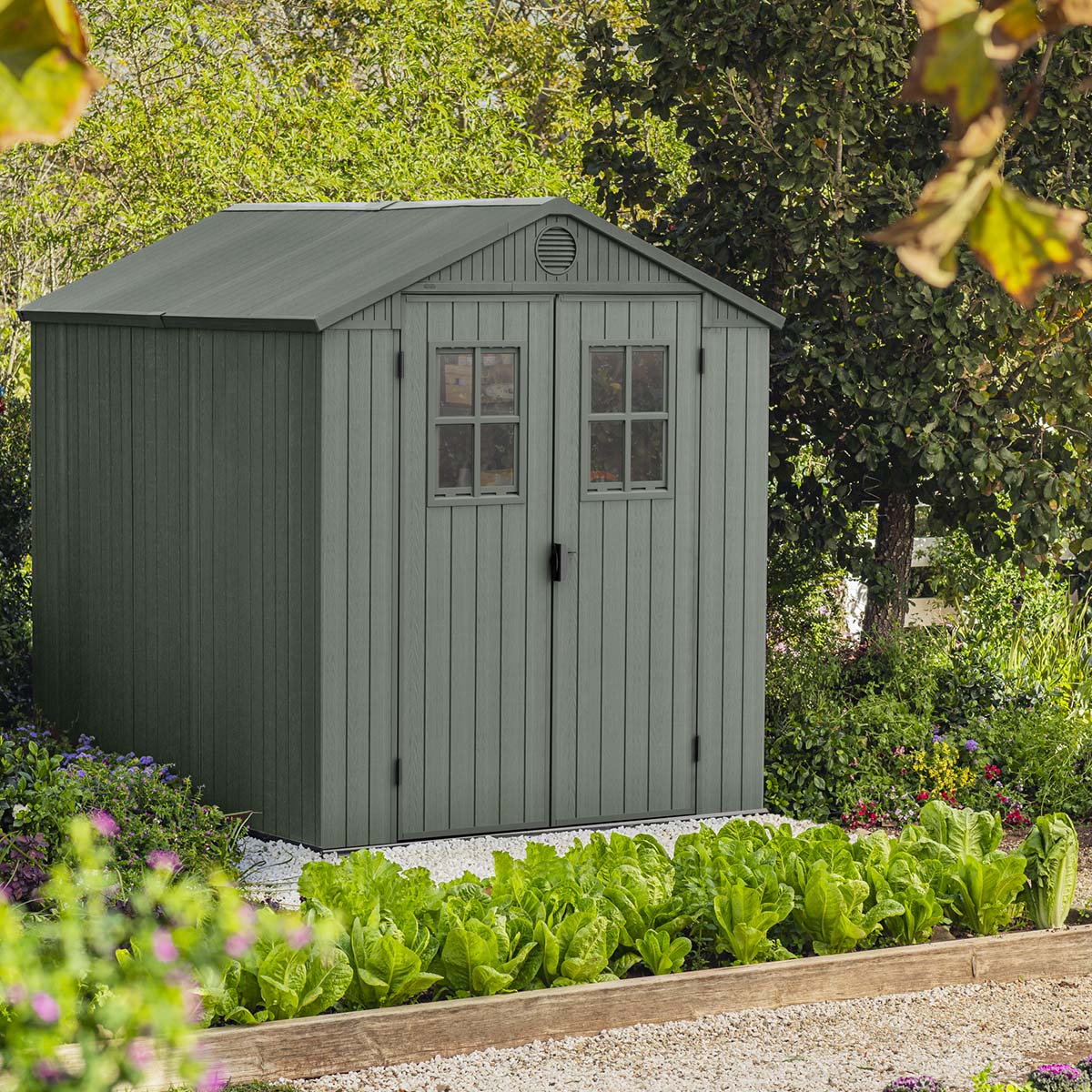 Keter casetta da giardino Darwin 6x8 in resina con doppia finestra e pavimento incluso