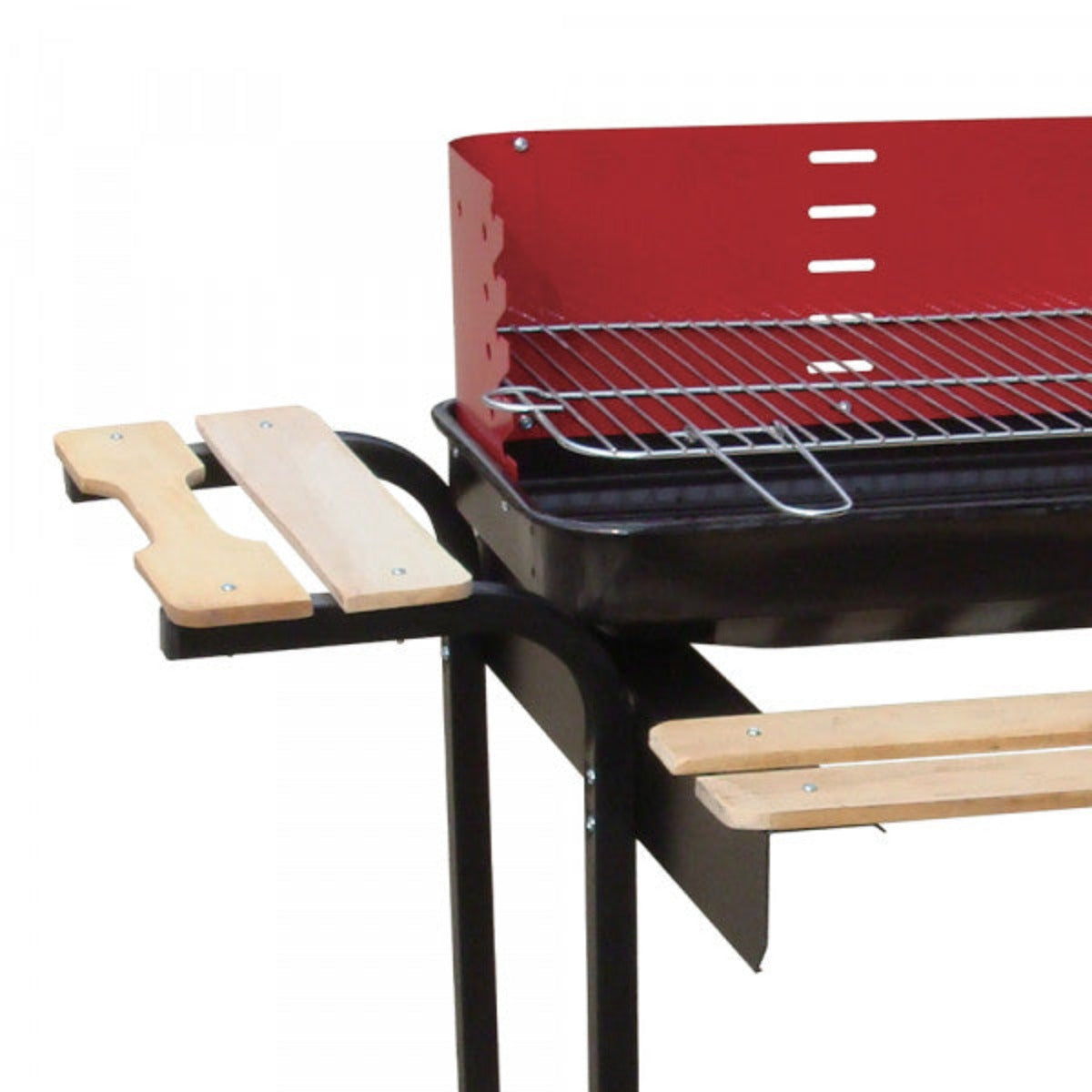 Barbecue a carbonella da esterno Orione nero e rosso con ripiani e ruote