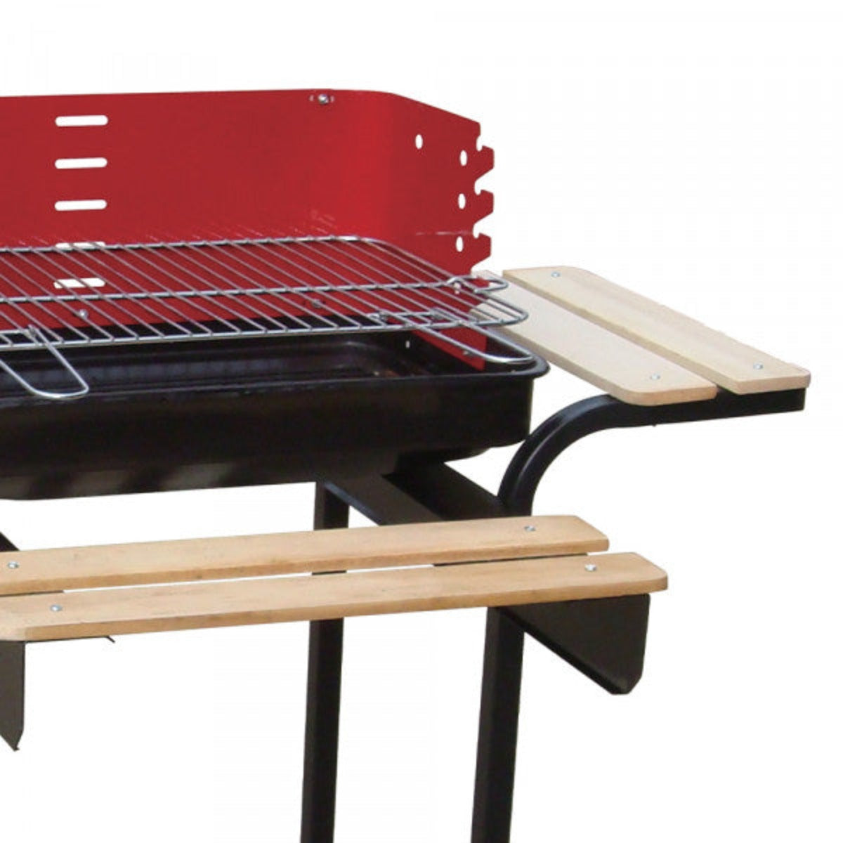 Barbecue a carbonella da esterno Orione nero e rosso con ripiani e ruote