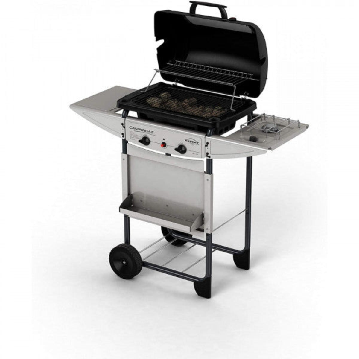 Campingaz barbecue a gas a pietra lavica con ruote e fornello laterale