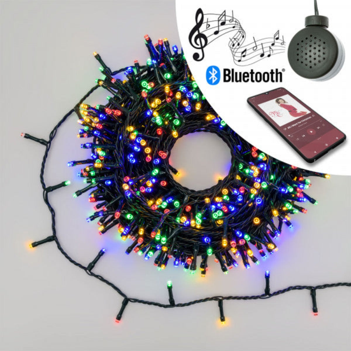 Luci di Natale per interni ed esterni 600 LED 30,5mt con speaker bluetooth Lotti