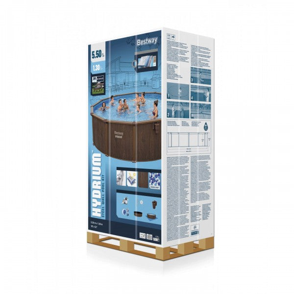 Piscina fuori terra Hydrium tonda effetto legno Bestway 561CS con accessori 550x130 cm