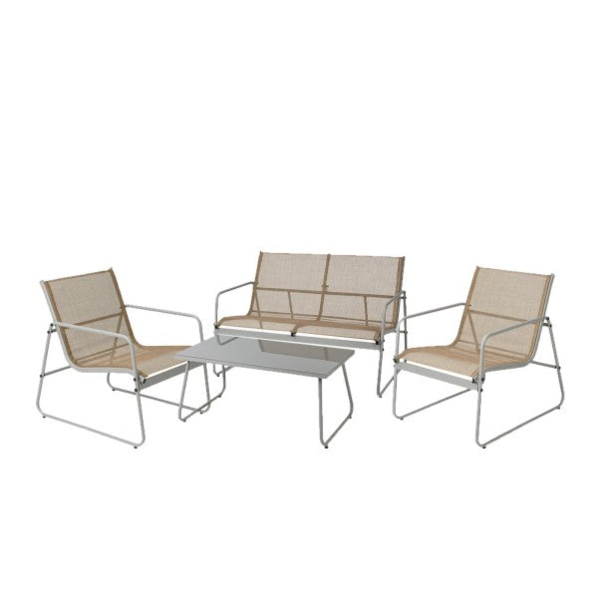 Set da giardino metallo due poltrone divano con tavolino tortora Tropea