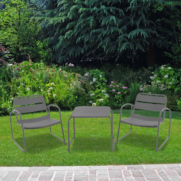Set da giardino con due sedie e tavolino basso Lounge in metallo tortora
