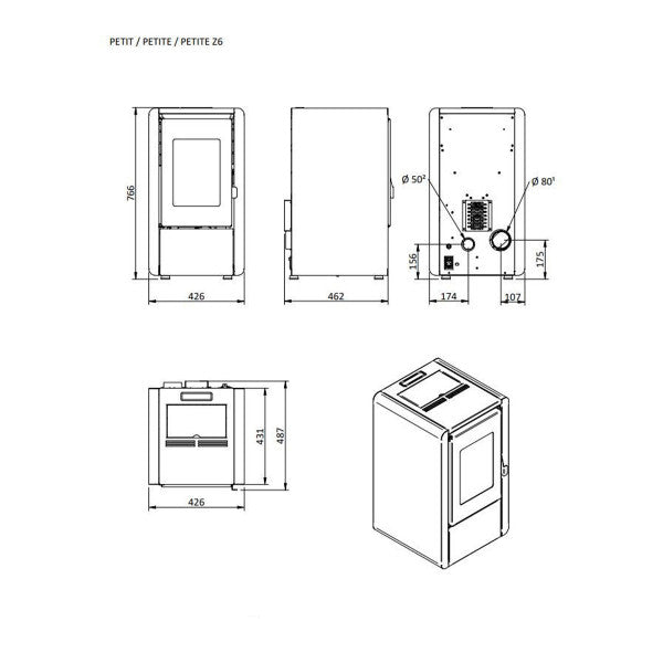 Stufa a pellet Foco Petite 43x58,6x77 cm bordeaux 6 Kw con telecomando