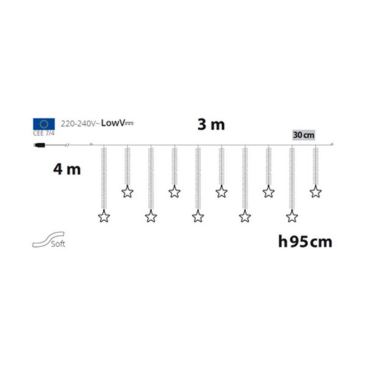 Tenda luci di Natale Ice 300x95cm 930 led bianco caldo e bianco e 10 stelle bianco caldo Lotti 68780