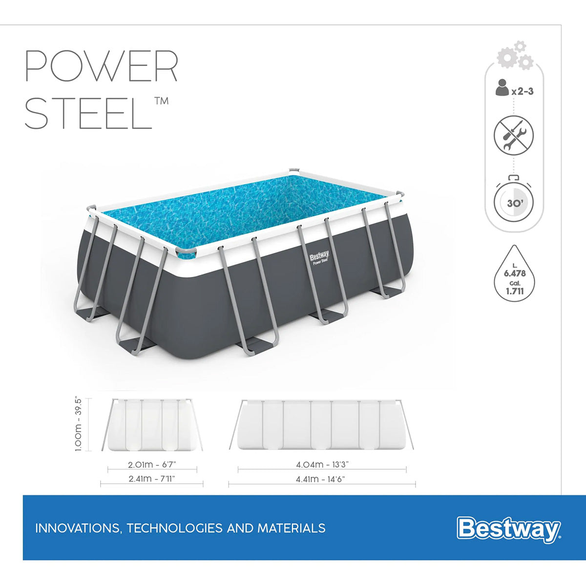 Piscina Steel Pro Max rettangolare Bestway 56441 con accessori 404x201x100 cm