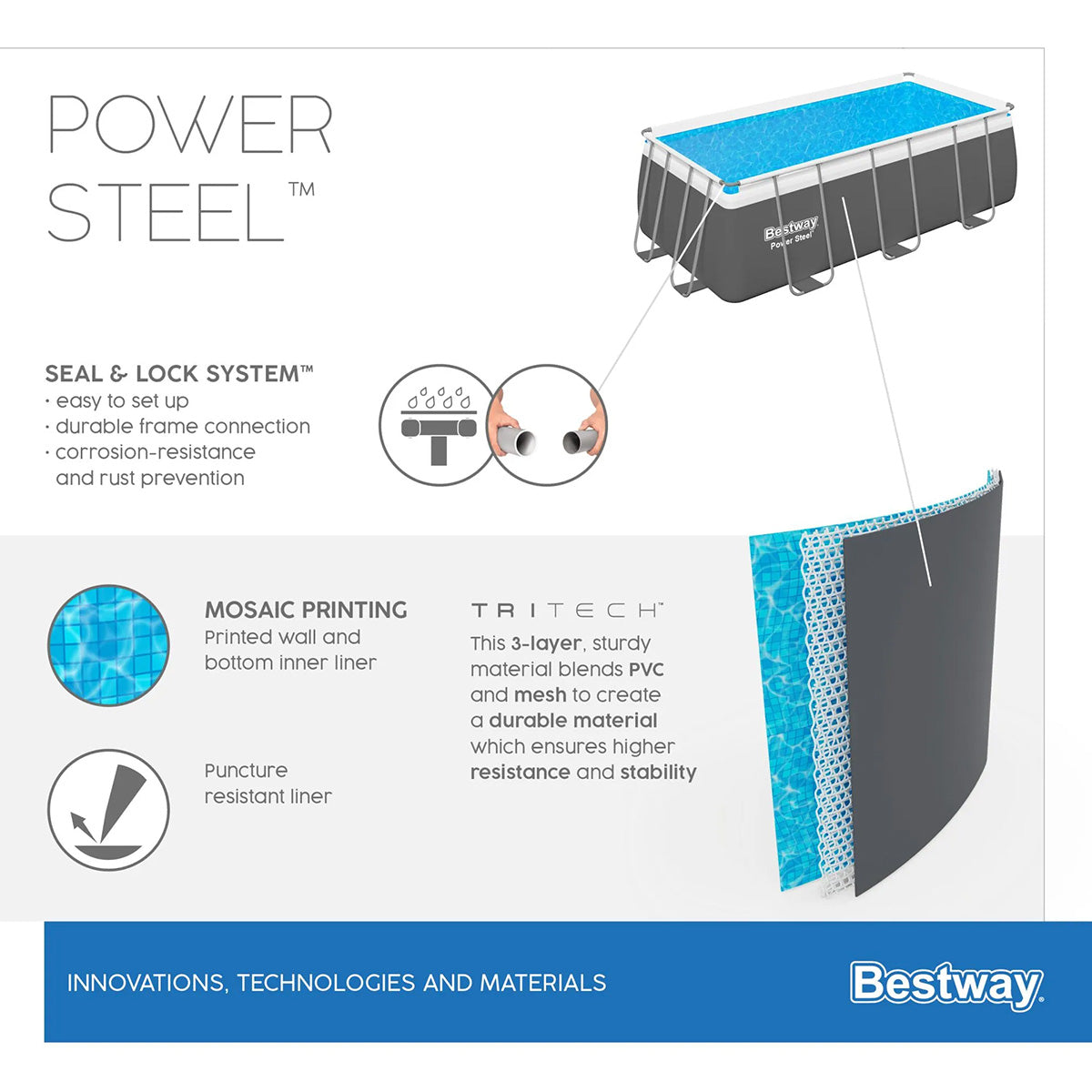 Piscina fuori terra Steel Pro Max rettangolare Bestway 56456 con accessori 412x201x122 cm