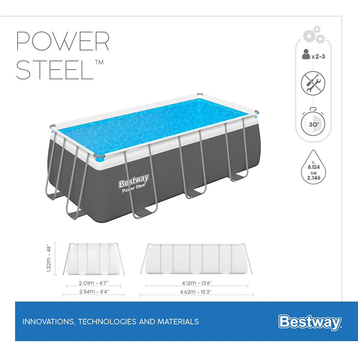 Piscina fuori terra Steel Pro Max rettangolare Bestway 56456 con accessori 412x201x122 cm