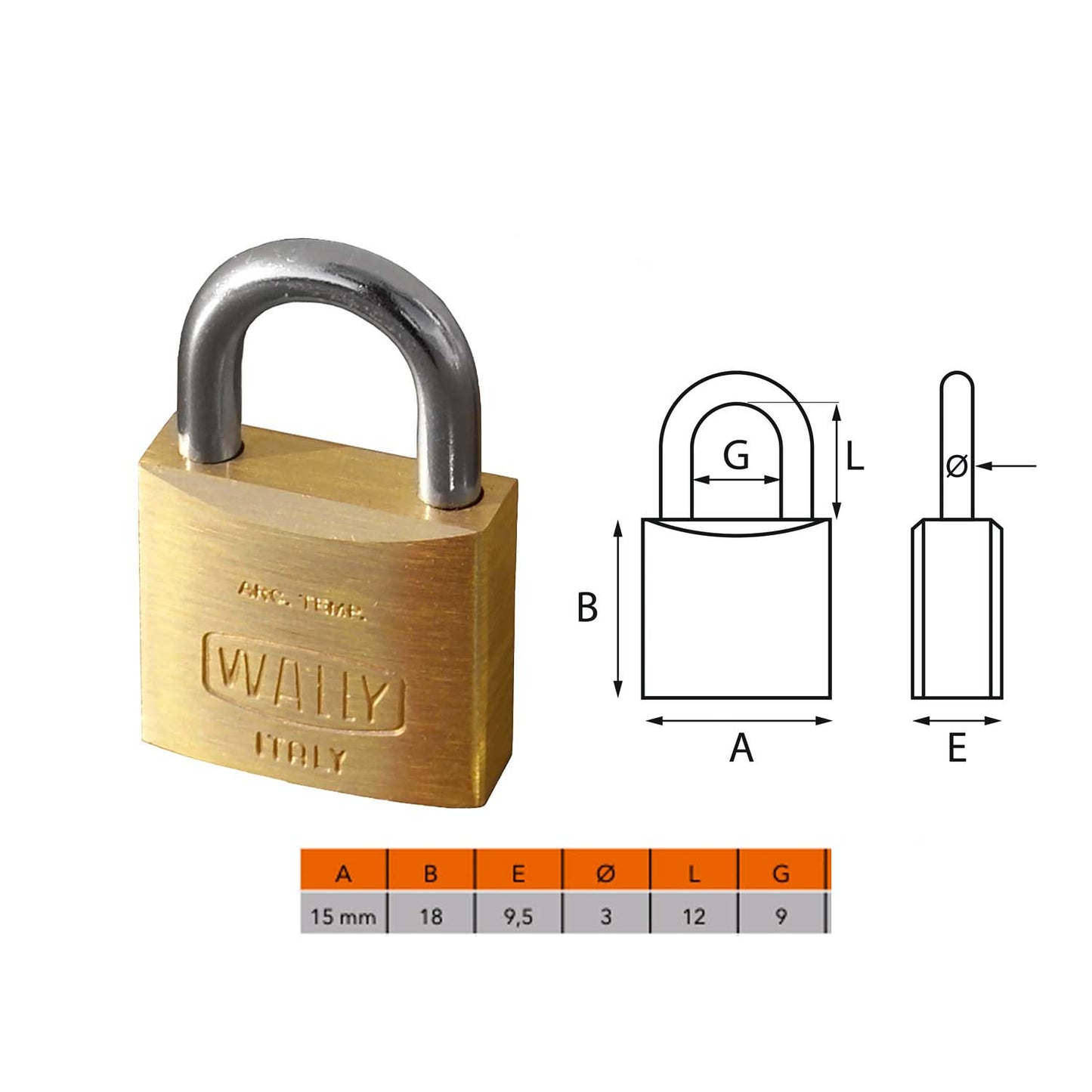 Lucchetto in ottone varie misure con 2 chiavi e arco in acciaio temperato