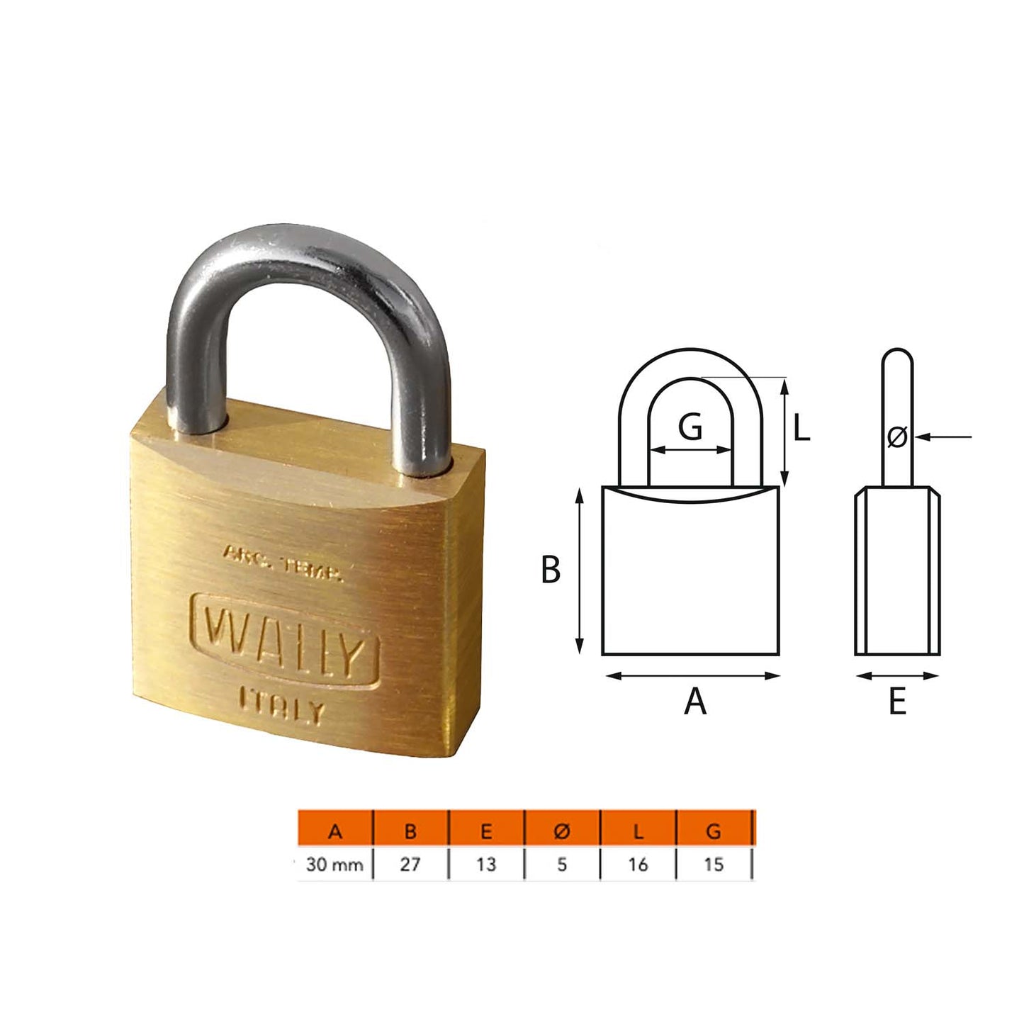 Lucchetto in ottone varie misure con 2 chiavi KA1 e arco in acciaio temperato