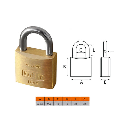 Lucchetto in ottone varie misure con 2 chiavi e arco in acciaio temperato