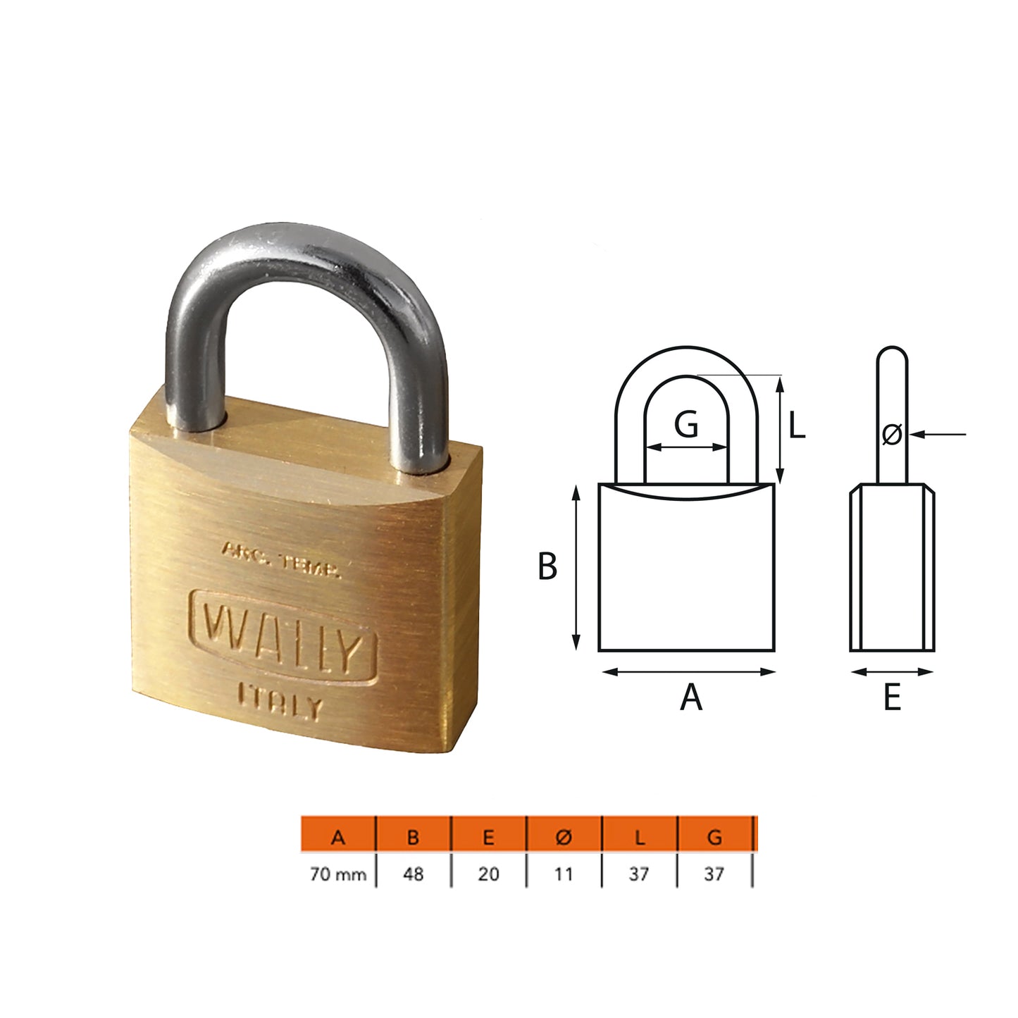 Lucchetto in ottone varie misure con 2 chiavi e arco in acciaio temperato