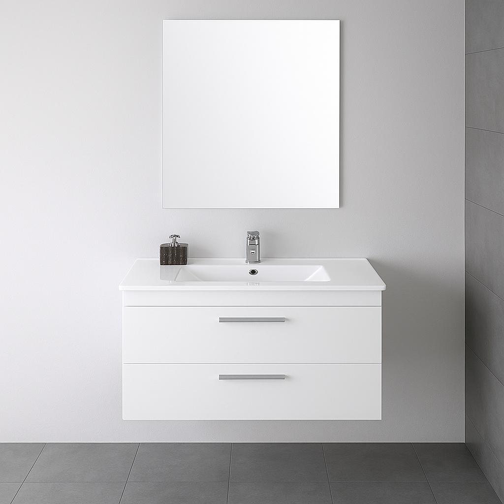 Composizione bagno 2 cassetti con specchio 80 cm bianco