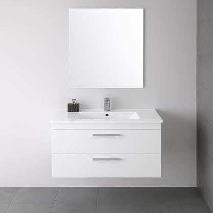 Composizione bagno 2 cassetti con specchio 80 cm bianco