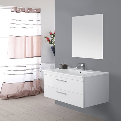 Composizione bagno 2 cassetti con specchio 80 cm bianco