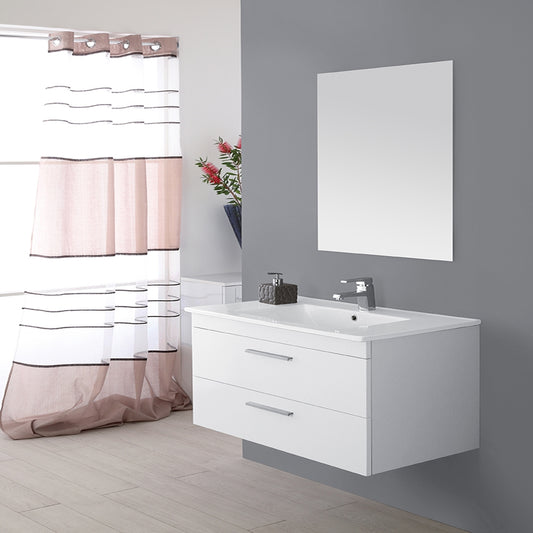 Composizione bagno 2 cassetti con specchio 80 cm bianco