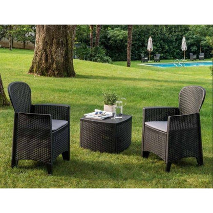 Set da esterno o interno Tree effetto rattan 1 Tavolo + 2 Poltrone Con Cuscini