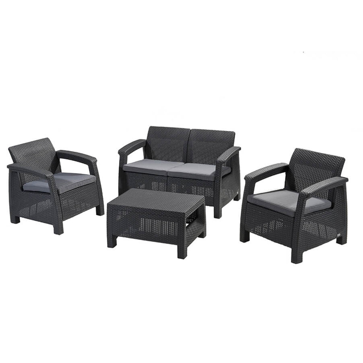 Set da giardino con divano poltrone e tavolino antracite Keter Corfu Lounge