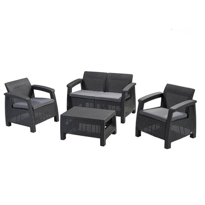 Set da giardino con divano poltrone e tavolino antracite Keter Corfu Lounge