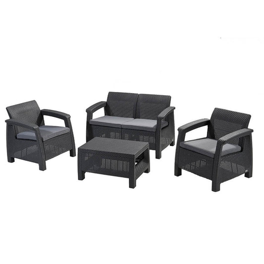 Set da giardino con divano poltrone e tavolino antracite Keter Corfu Lounge