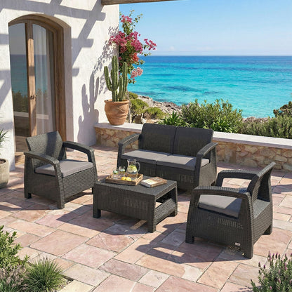 Set da giardino con divano poltrone e tavolino antracite Keter Corfu Lounge