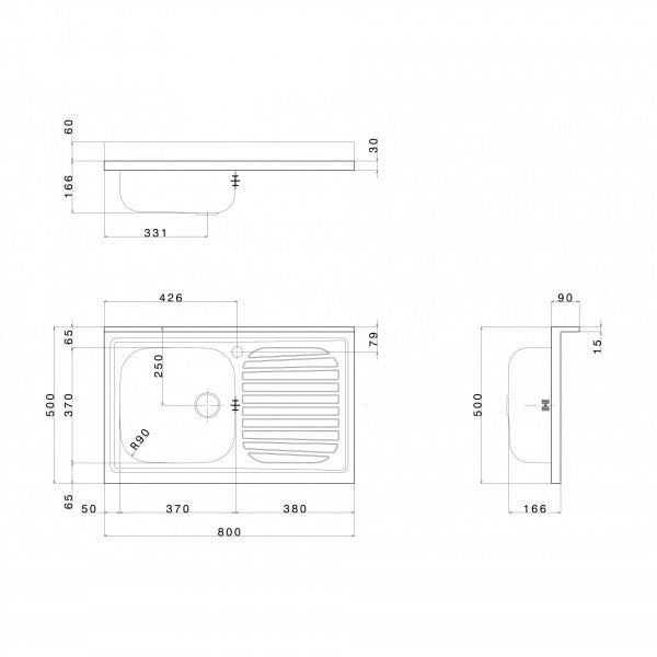 Lavello cucina 1 vasca con gocciolatoio a sinistra inox Apell Pisa 80 x 50 cm