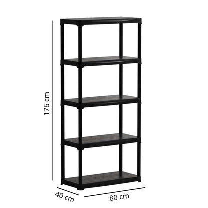 Scaffala in plastica 5 ripiani 80x40x176 cm in polipropilene nero