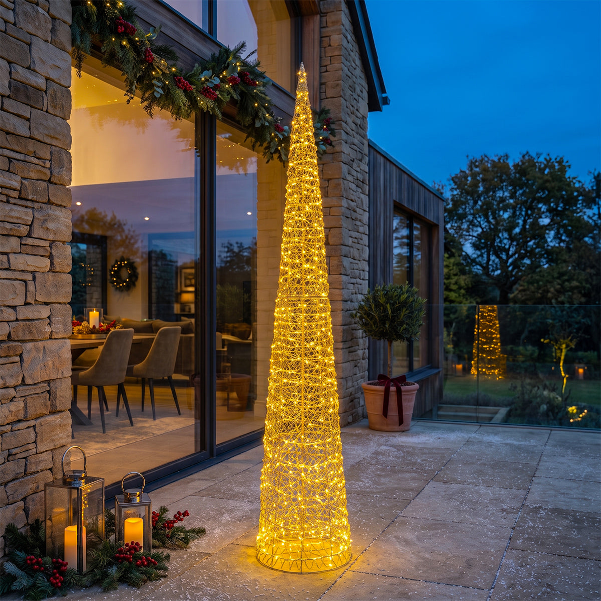 Albero di Natale a cono luminoso 180 cm oro 1800 microLED