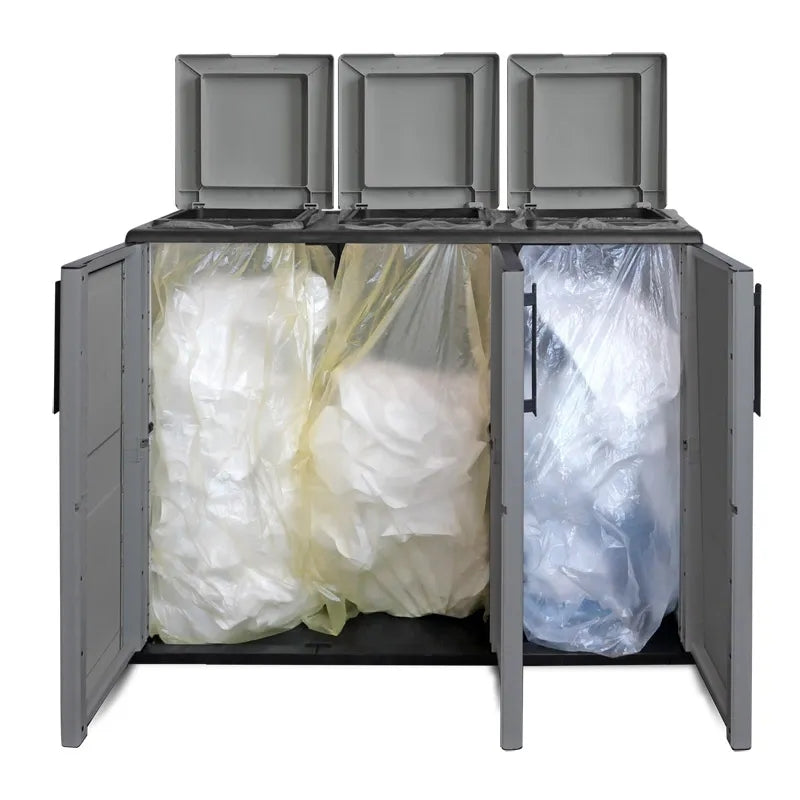 Armadio basso in plastica con ante per raccolta differenziata antracite
