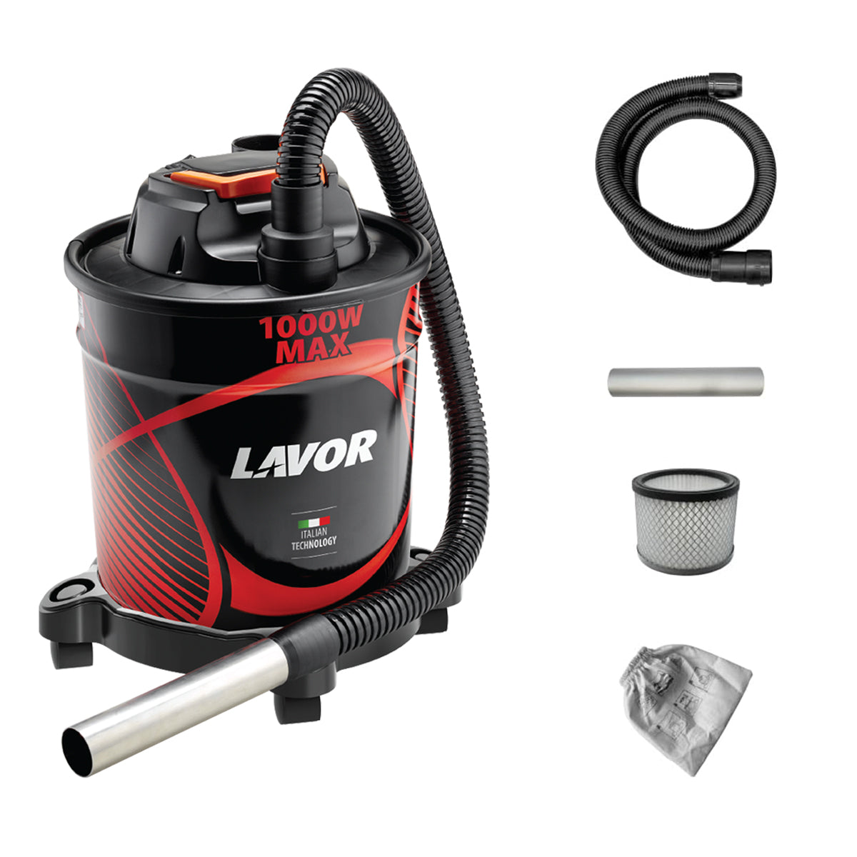 Aspiracenere con doppio filtro e carrello 1000 W 18 litri Lavor Ashley 146