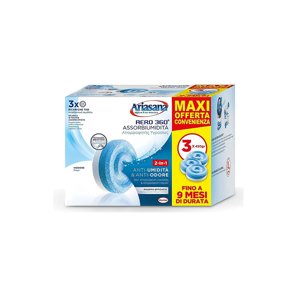 Assorbiumidità Ariasana Aero 360 tab inodore 3x450 gr kit