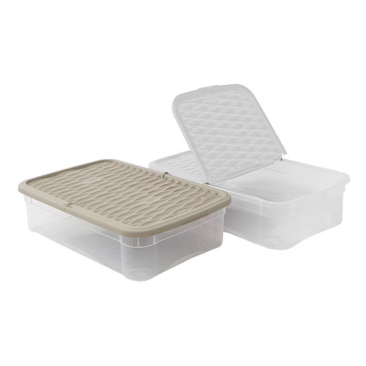 Box contenitore in plastica con coperchio bianco/tortora