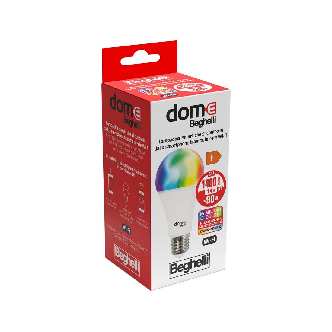 Lampadina smart Dom-E 14 W Beghelli RGB E27 a goccia