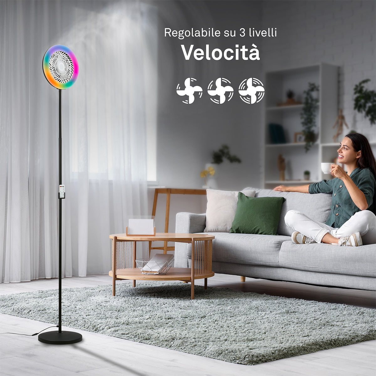 Ventilatore a piantana con luce LED Briloner Windy telecomando incluso