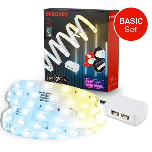 Striscia LED CCT Starter Set 2,6 mt bianco caldo per pannelli a parete Briloner con telecomando