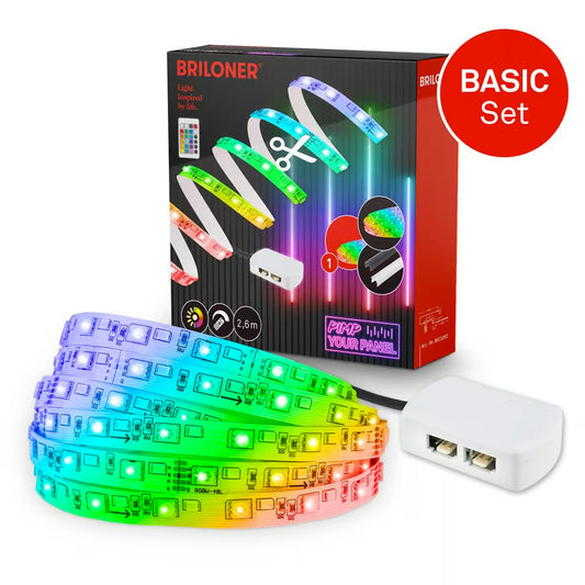 Striscia LED RGB Starter Set 2,6 mt bianco caldo per pannelli a parete Briloner con telecomando