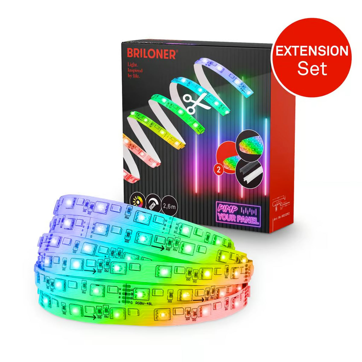 Striscia LED RGB Set Supplementare 2,6 mt bianco caldo per pannelli a parete Briloner