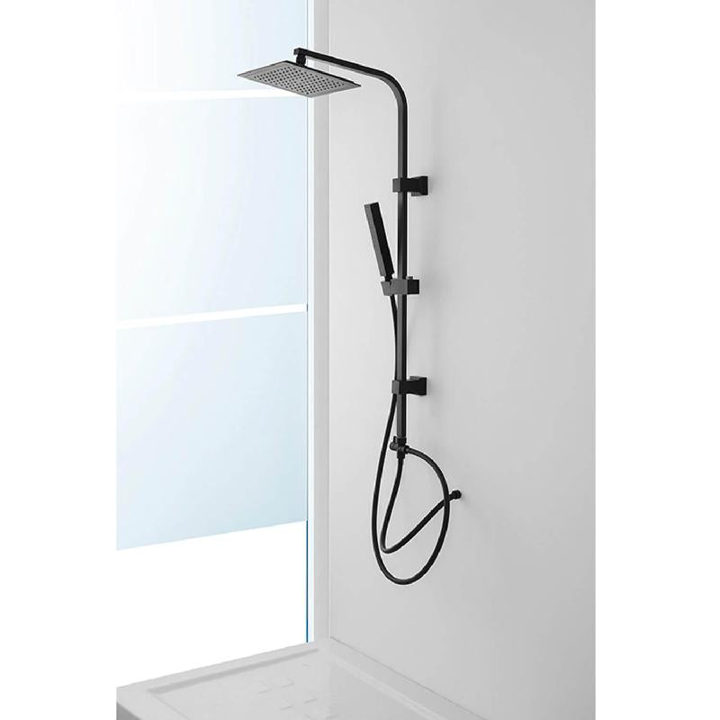 Colonna doccia Platinum quadrata nera con soffione in acciaio h 100 cm regolabile