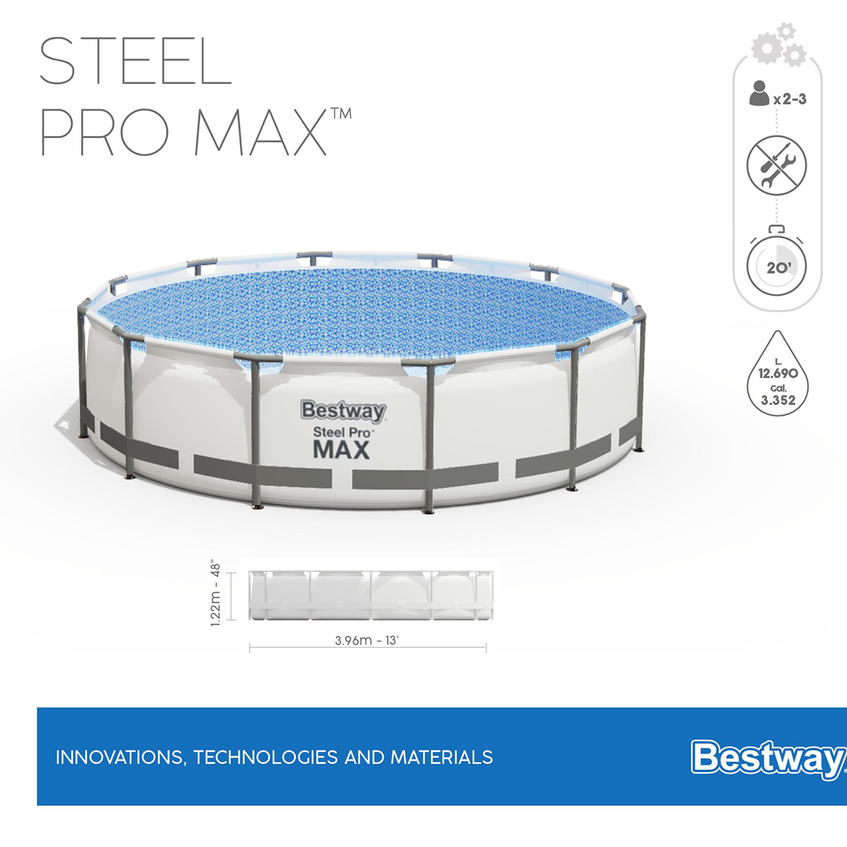 Bestway 5618W Piscina fuori terra Steel Pro Max rotonda 392x122 cm con accessori