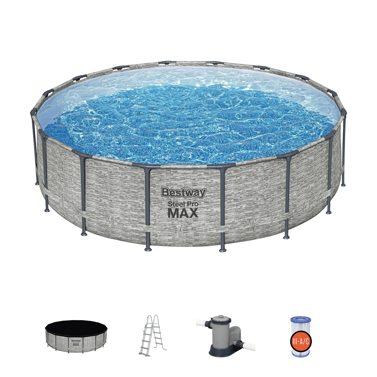 Bestway 5619E Piscina fuori terra Steel Pro Max rotonda 488x122cm con accessori