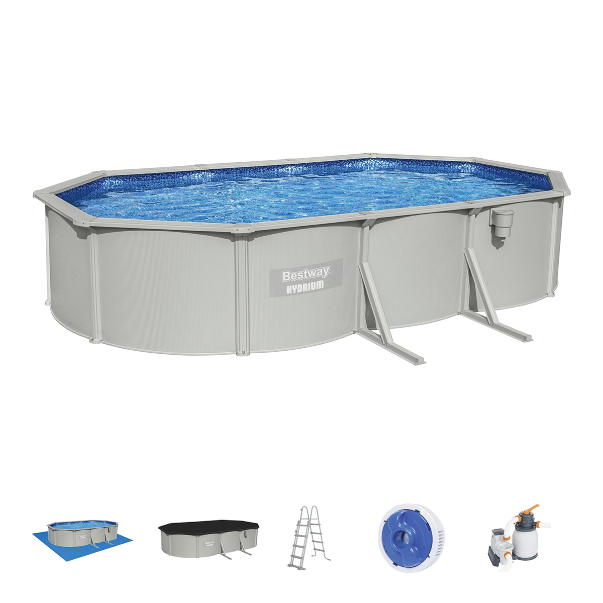 Bestway 56369 Piscina fuori terra Hydrium ovale 610x366x122 cm con accessori